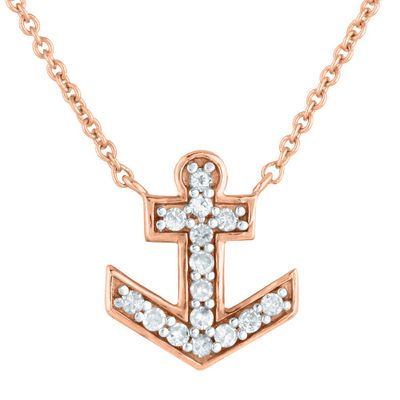 Diamond Anchor Necklace in 10K Rose Gold (1/10 ct. tw.)