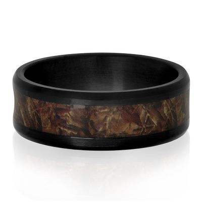 Menâs Camouflage Ring Black Ion-Plated Stainless Steel, 8mm