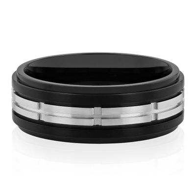 Menâs Two-Tone Ring Black Ion-Plated Stainless Steel, 8mm