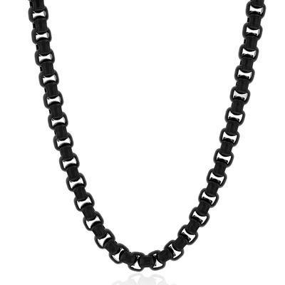 Menâs Link Box Chain in Black Ion-Plated Stainless Steel, 24"