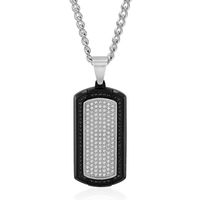 Menâs Black & White Diamond Dog Tag Pendant in Stainless Steel (7/8 ct. tw.)