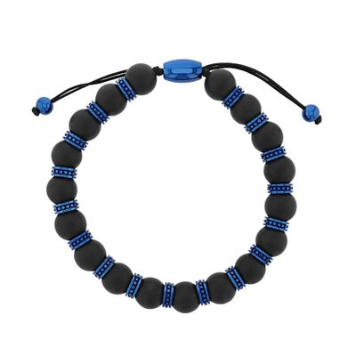 Menâs Onyx Bead Bolo Bracelet in Blue Ion-Plated Stainless Steel