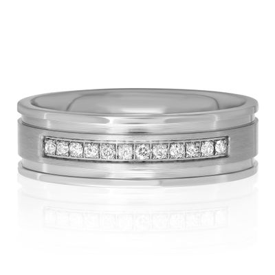 Menâs Diamond Ring Stainless Steel, 7mm (1/7 ct. tw.)