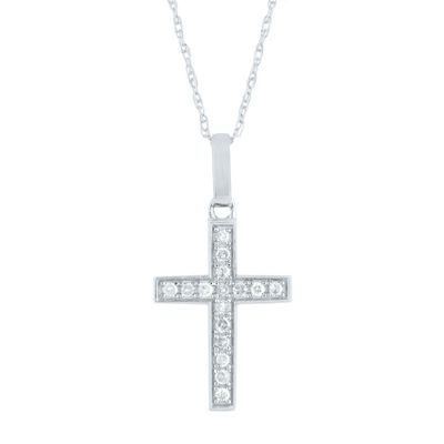 Small Diamond Cross Pendant in 14K White Gold