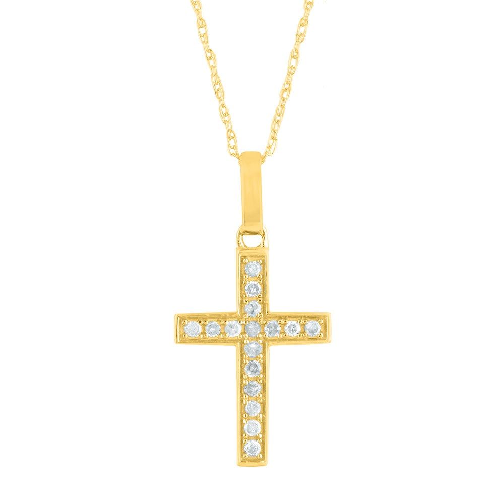 Small Diamond Cross Pendant in 14K Yellow Gold