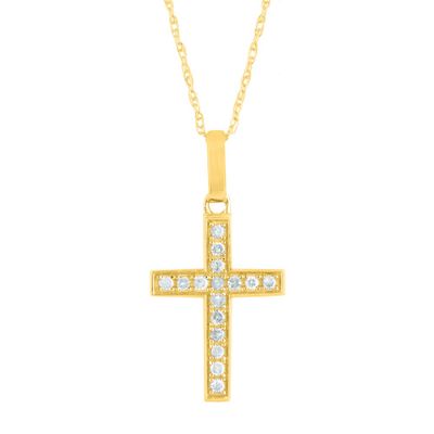 Small Diamond Cross Pendant in 14K Yellow Gold