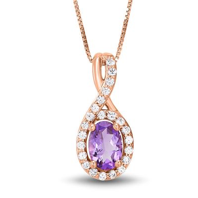 Oval Amethyst & Lab-Created White Sapphire Pendant in 10K Rose Gold