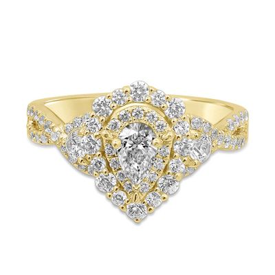 Pear-Shaped Double Halo Engagement Ring 14K Yellow Gold (1 1/7 ct. tw.)