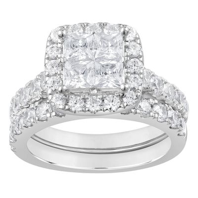 Quad Princess-Cut Diamond Bridal Set with PavÃ© Setting 14K White Gold (3 ct. tw.)