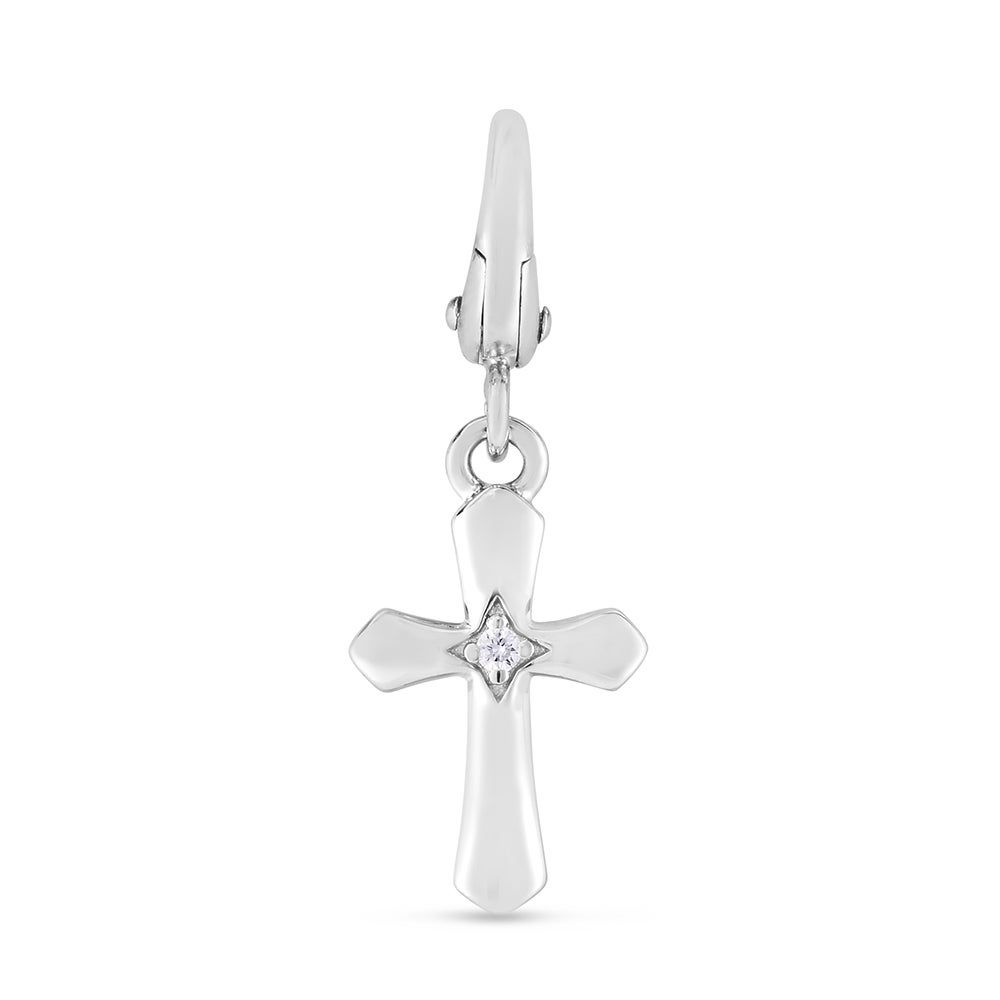 Diamond Cross Charm in Sterling Silver