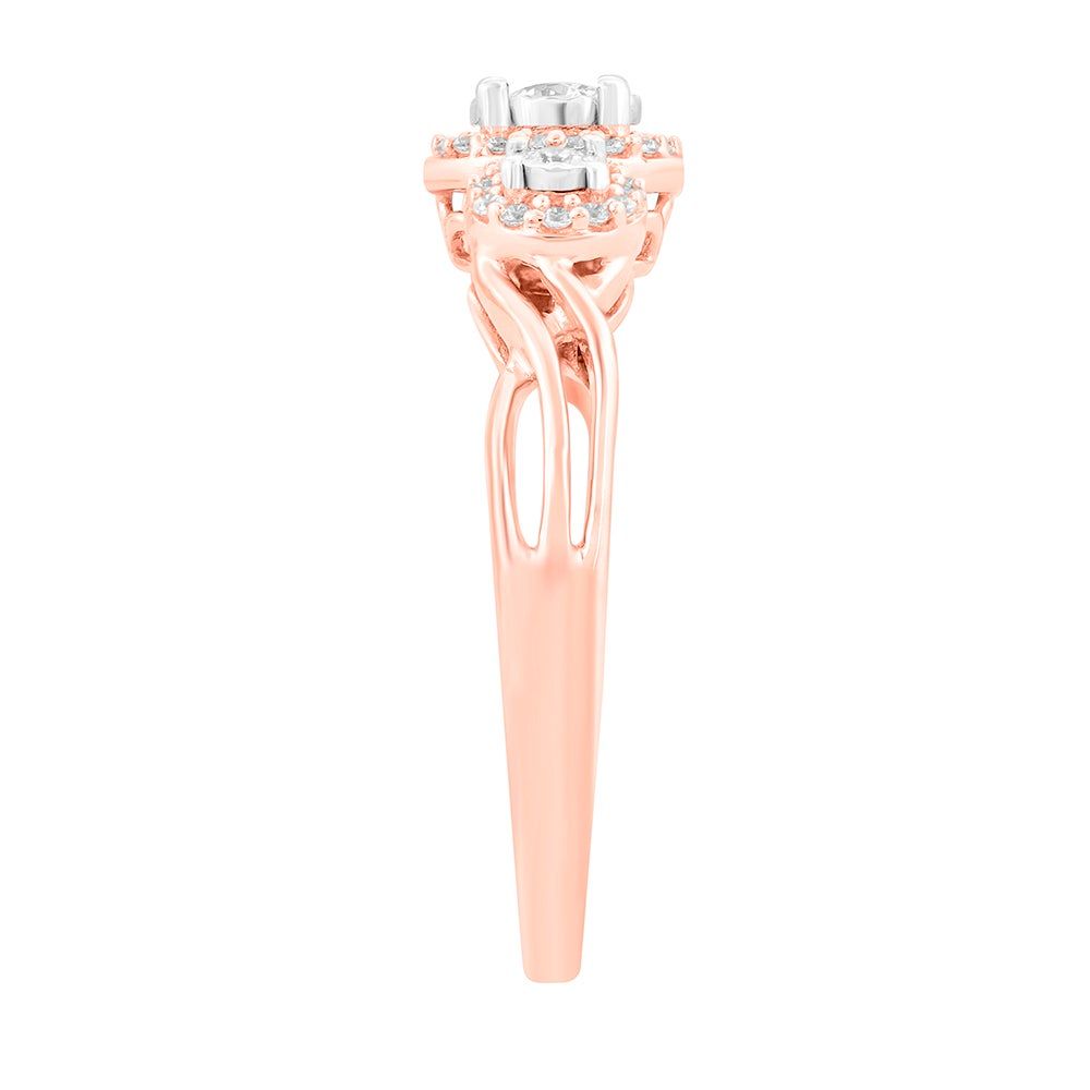 Three-Stone Halo Engagement Ring with Illusion Setting 10K Rose Gold (1/4 ct. tw.)