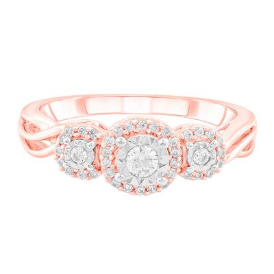 Three-Stone Halo Engagement Ring with Illusion Setting 10K Rose Gold (1/4 ct. tw.)