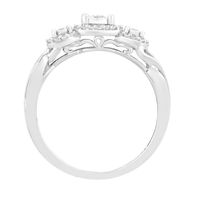 Three-Stone Halo Engagement Ring with Illusion Setting 10K White Gold (1/4 ct. tw.)