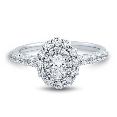 Double Halo Oval Diamond Engagement Ring 14K White Gold (1 ct. tw.)