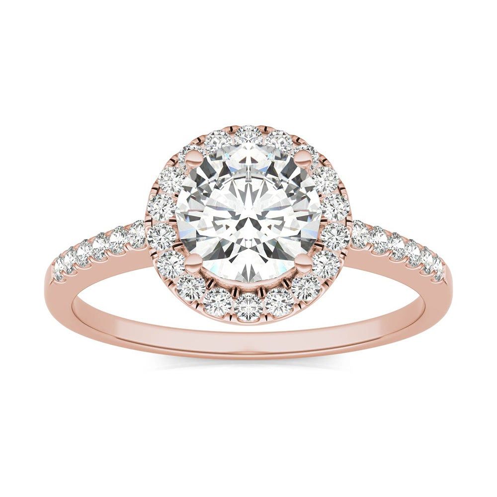 Round Moissanite Halo Ring 14K Rose Gold (1 1/ ct. tw