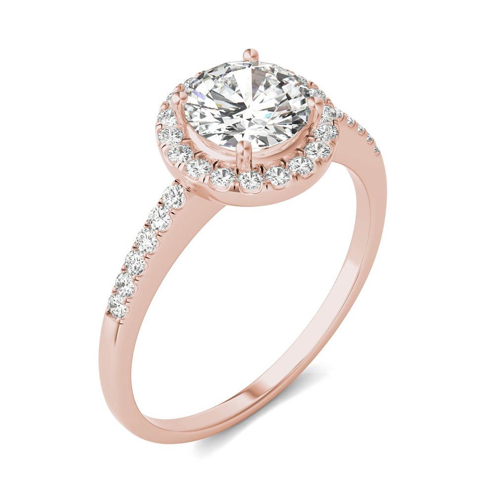 Round Moissanite Halo Ring 14K Rose Gold (1 1/ ct. tw