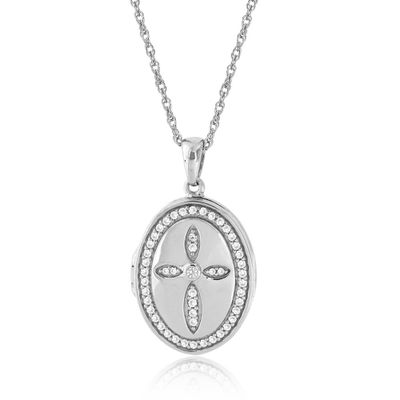 Locket Pendant with Lab-Created White Sapphires in Sterling Silver