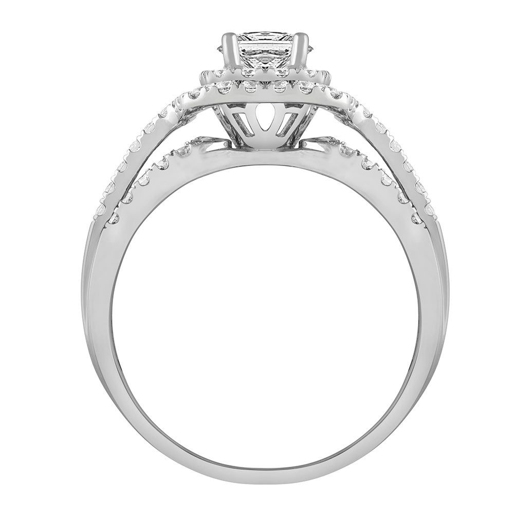 Round Diamond Double Halo Engagement Ring 14K White Gold (1 ct. tw.)