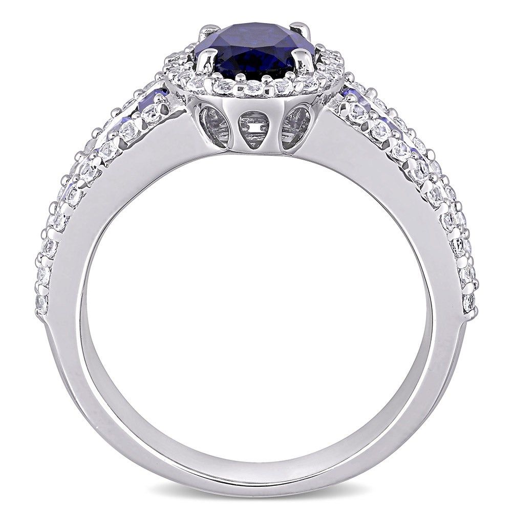 Oval Lab-Created Blue & White Sapphire Halo Ring Sterling Silver