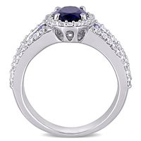 Oval Lab-Created Blue & White Sapphire Halo Ring Sterling Silver