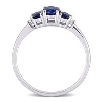 Oval Three-Stone Blue Sapphire Ring 10K White Gold