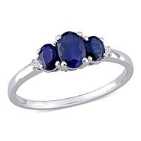 Oval Three-Stone Blue Sapphire Ring 10K White Gold