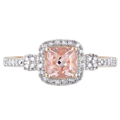 Cushion-Cut Morganite Ring with Pave Diamonds 10K Rose Gold (1/7 ct. tw.)
