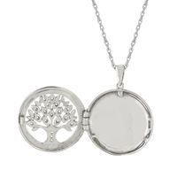 Family Tree Photo Locket with Lab-Created White Sapphires in Sterling Silver