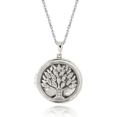 Family Tree Photo Locket with Lab-Created White Sapphires in Sterling Silver