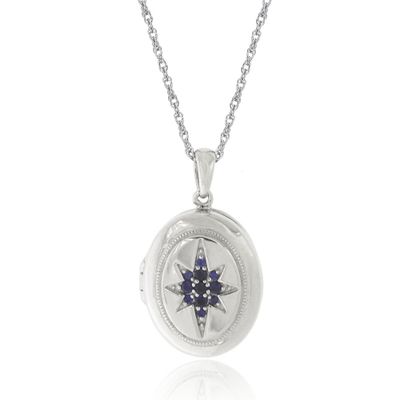 Star Locket with Lab-Created Blue Sapphires in Sterling Silver