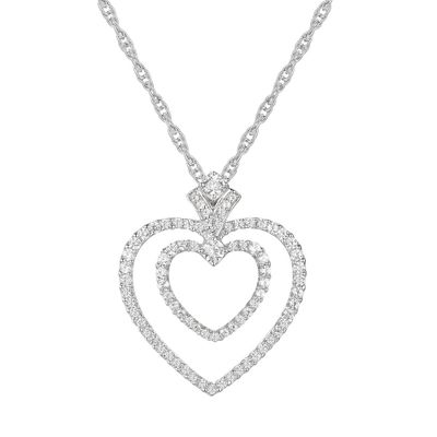Double Heart Diamond Necklace in 10K White Gold (1/2 ct. tw.)
