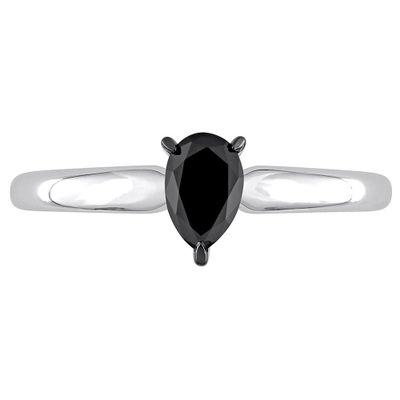 Pear-Shaped Black Diamond Ring Solitaire 14K White Gold (1/2 ct.)