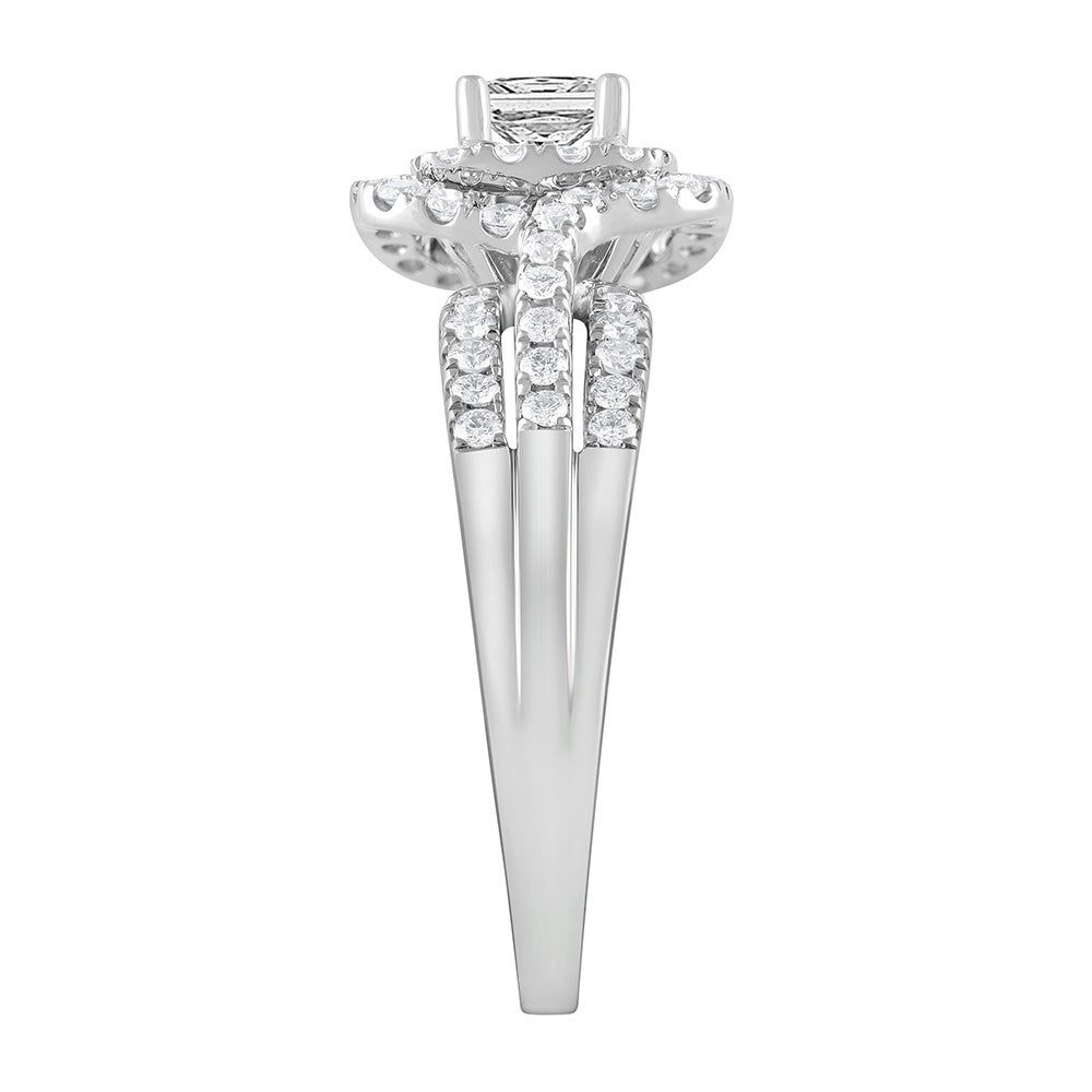 Princess-Cut Diamond Double Halo Engagement Ring 14K White Gold (1 ct. tw.)
