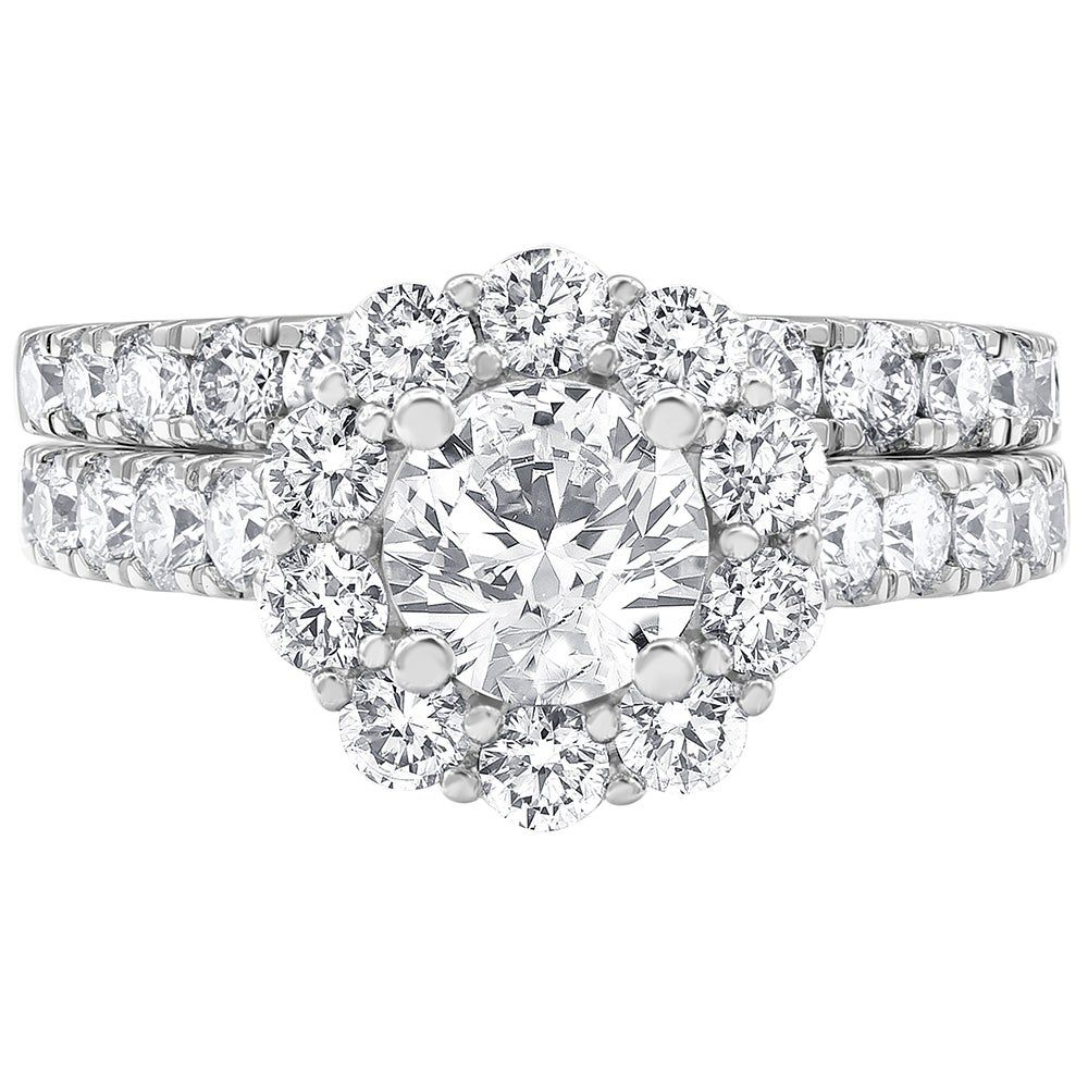 Lab Grown Diamond Round Halo Bridal Set 14K White Gold (3 ct. tw.)