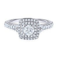 Round Diamond Engagement Ring with Cushion Halos 14K White Gold (3/4 ct. tw.)