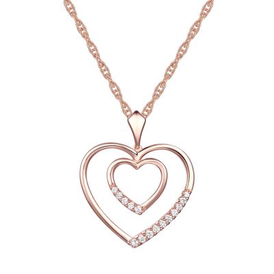 Double Heart Pendant with Diamonds in 10K Rose Gold (1/10 ct. tw.)