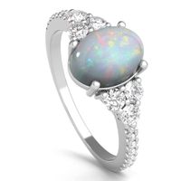 Lab-Created Oval Opal & Lab-Created White Sapphire Ring in Sterling Silver