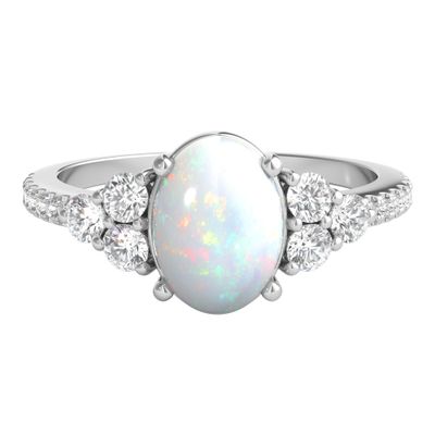 Lab-Created Oval Opal & Lab-Created White Sapphire Ring in Sterling Silver