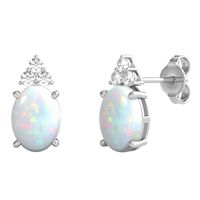 Lab-Created Oval Opal & Lab-Created White Sapphire Earrings in Sterling Silver