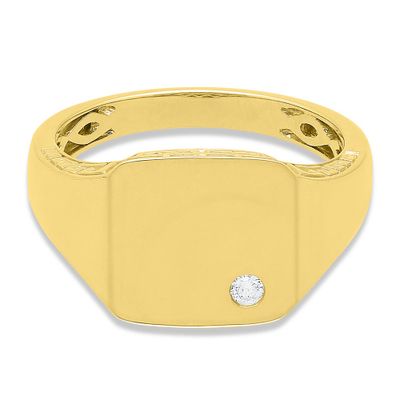Menâs Signet Ring with Diamond Accent 10K Yellow Gold