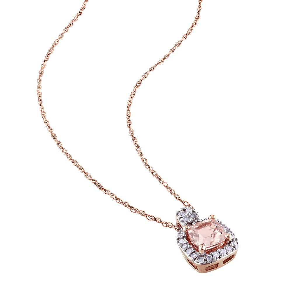 Cushion-Cut Morganite & Diamond Pendant in 10K Rose Gold (1/10 ct.tw.)