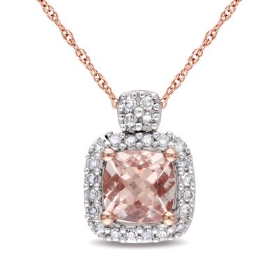 Cushion-Cut Morganite & Diamond Pendant in 10K Rose Gold (1/10 ct.tw.)