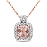 Cushion-Cut Morganite & Diamond Pendant in 10K Rose Gold (1/10 ct.tw.)