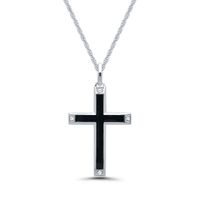 Menâs Black Cross Pendant with Diamond Accents in Black Enamel & Sterling Silver