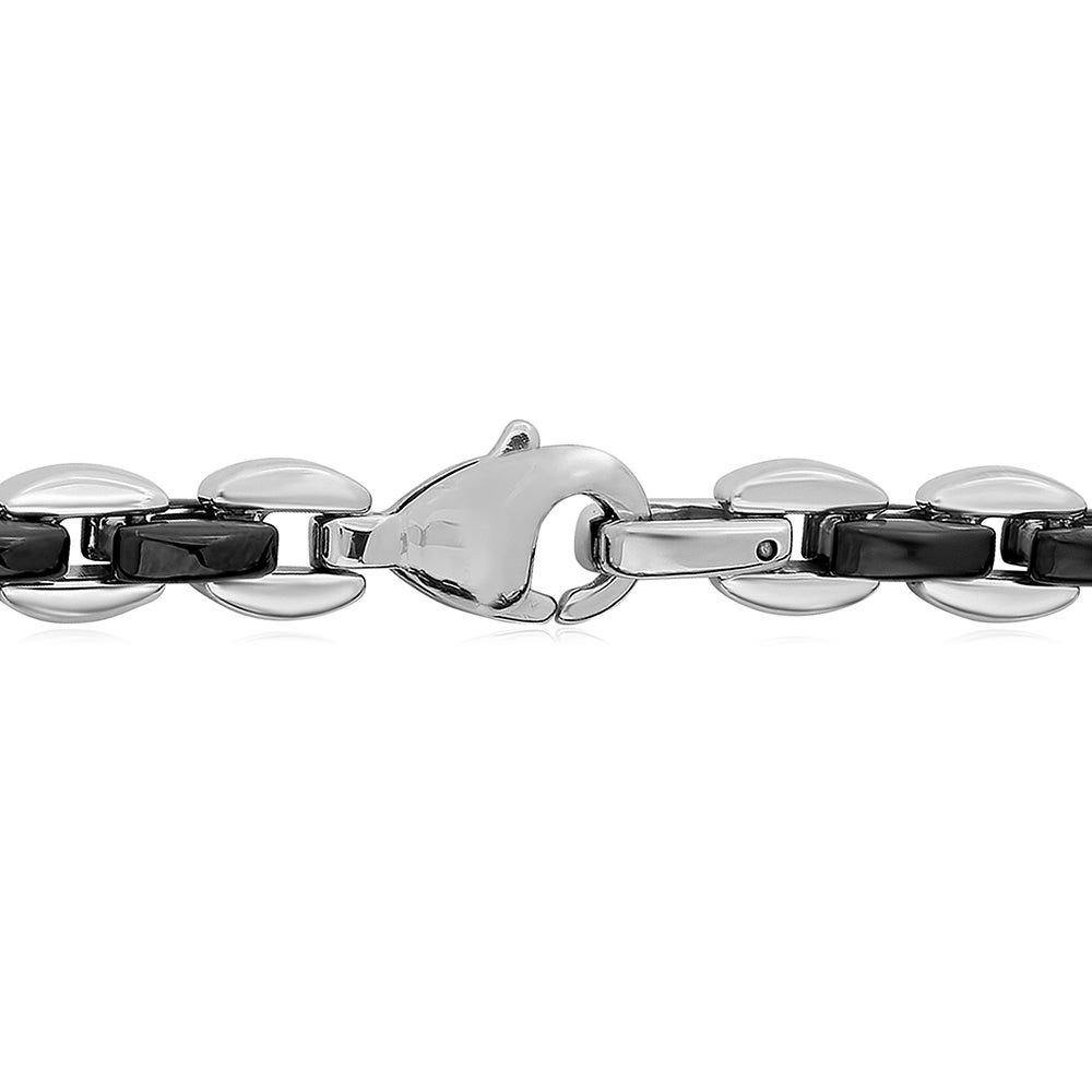 Menâs Two-Tone Chain in Black Ion-Plated & White Stainless Steel, 7mm, 24â