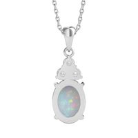 Lab-Created Oval Opal & Lab-Created White Sapphire Pendant in Sterling Silver