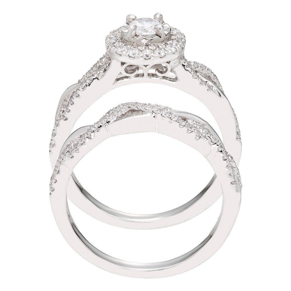 Round Diamond Bridal Set with Twist-Shank Bands 14K White Gold (3/4 ct. tw.)