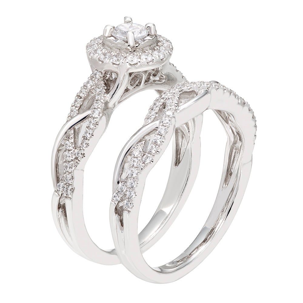 Round Diamond Bridal Set with Twist-Shank Bands 14K White Gold (3/4 ct. tw.)