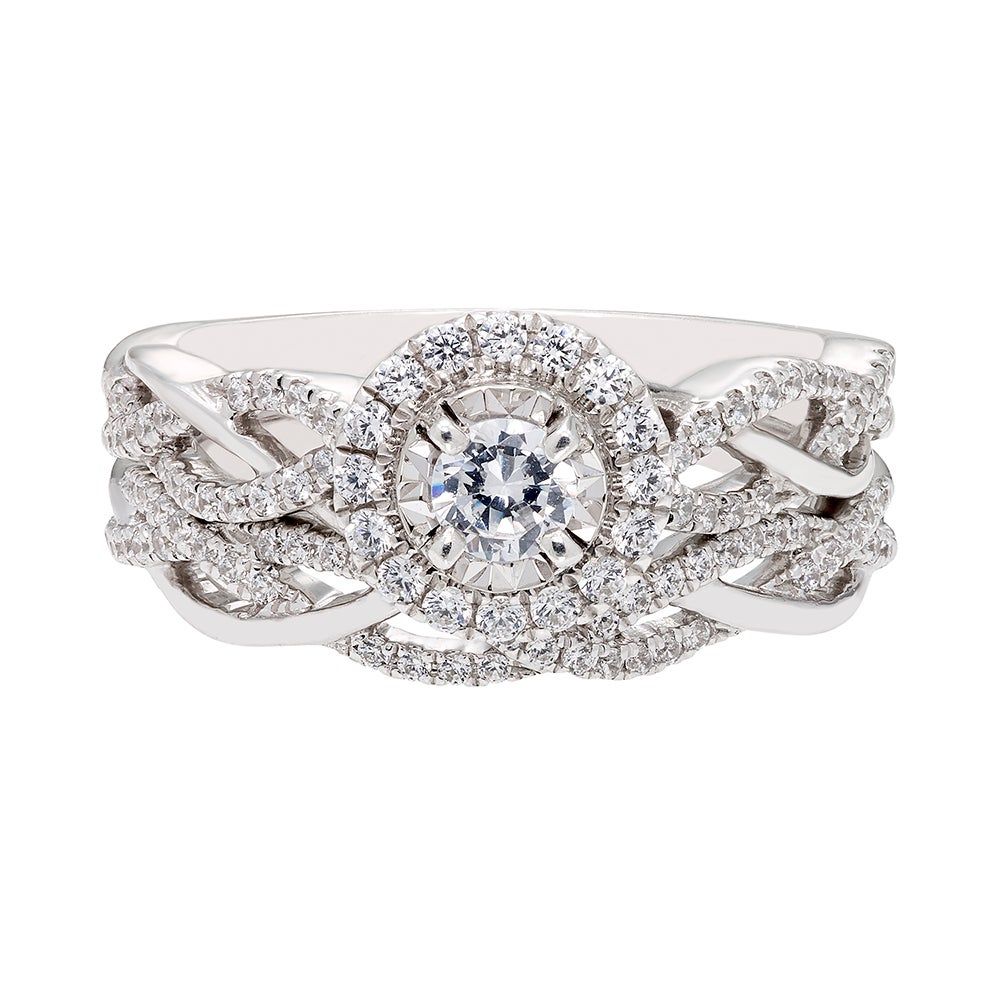 Round Diamond Bridal Set with Twist-Shank Bands 14K White Gold (3/4 ct. tw.)