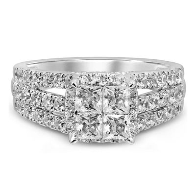Triple-Band Engagement Ring with Princess-Cut Diamonds 14K White Gold (2 ct. tw.)